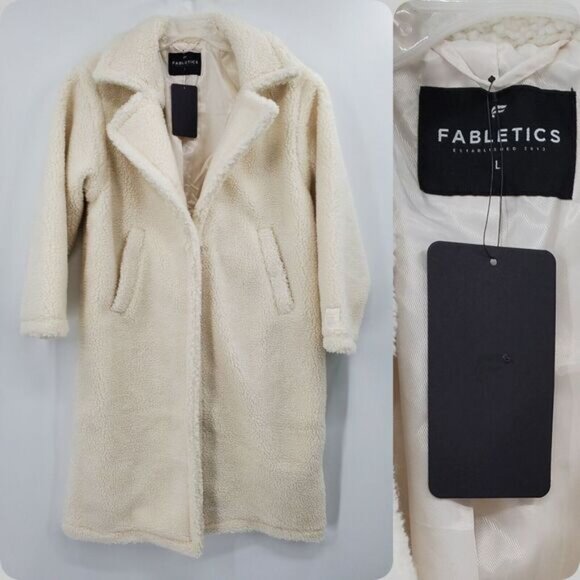 Women's Fabletics Teddy Long Coat Size Large NEW Bone Oversized - Picture 1 of 3